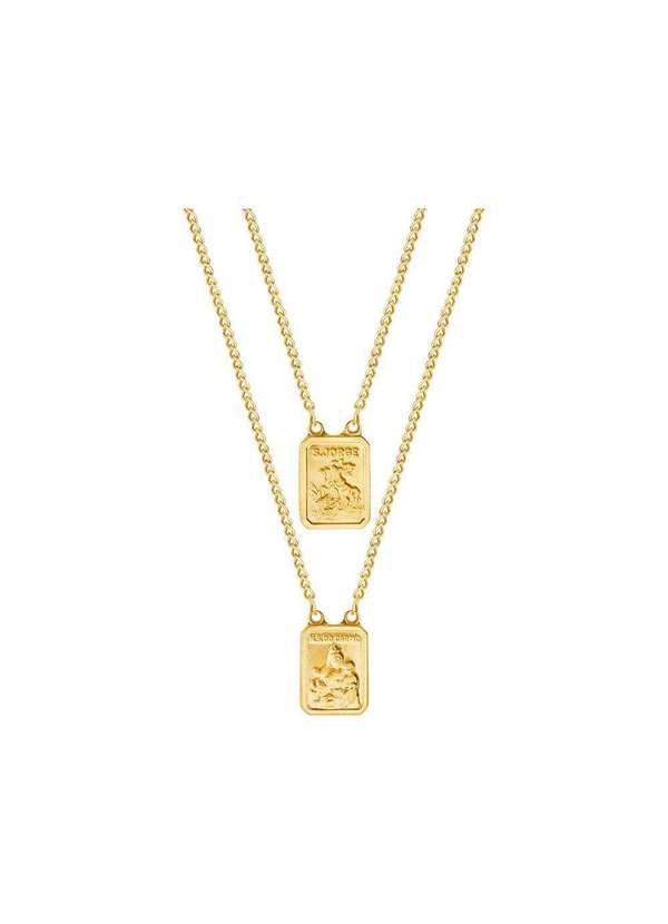 Convex - Escapulário Aço Nsra. do Carmo e São Jorge Gold Ipg Dourado