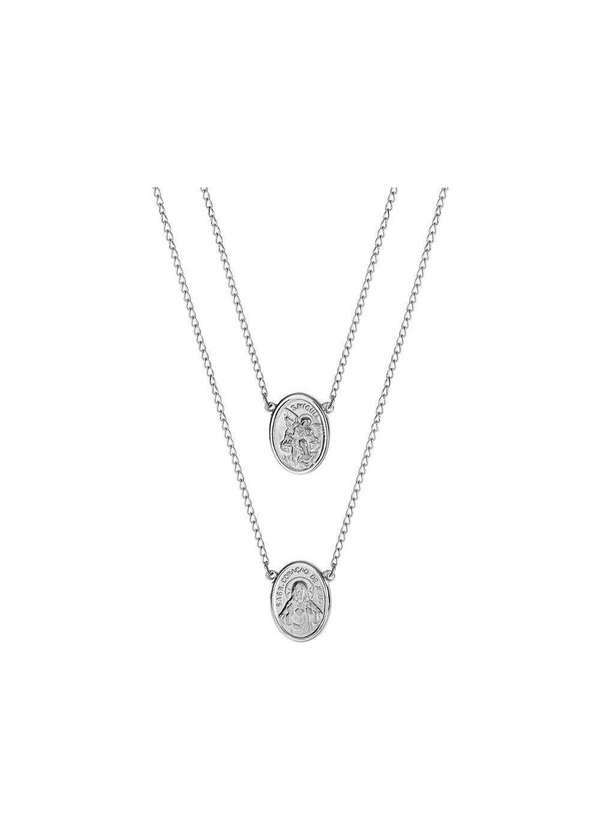 Convex - Escapulário Aço S. C. de Jesus e São Miguel Oval Prata