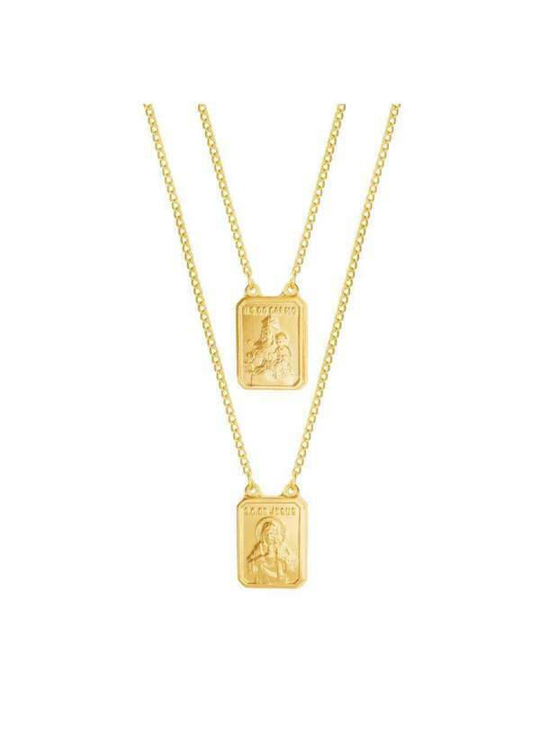 Convex - Escapulário Aço S. C. Jesus e Nsra. Carmo Gold Ipg Dourado