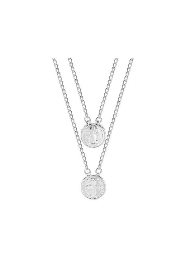 Convex - Escapulário Aço São Bento em Pé Redondo 16mm 60cm Prata