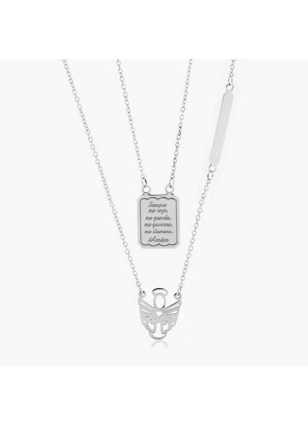 Convex - Escapulário de Aço Anjo da Guarda com Oração 14x11mm 60cm Prata