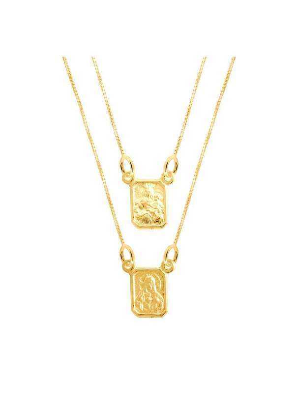 Convex - Escapulário Prata c/ Ouro 18k Veneziana Dupla Face Dourado