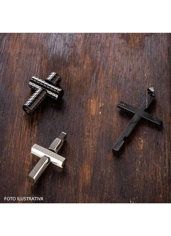 Convex - Pingente Aço Cruz Trabalhada Resina 38x22mm Prata 4