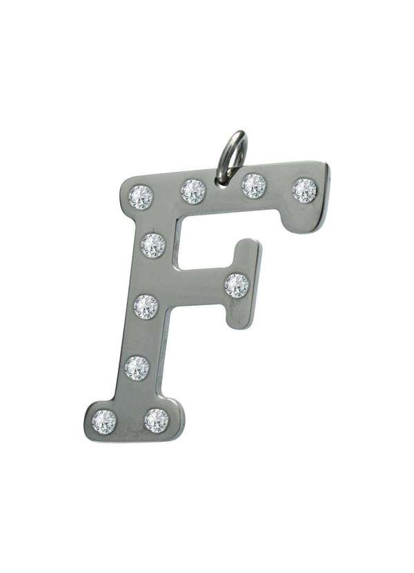 Convex - Pingente Aço Letra F com Zircônia Prata