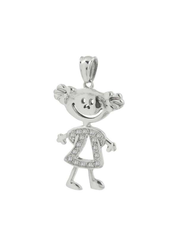 Convex - Pingente Aço Menina Vestido Vazado 34x22mm Prata