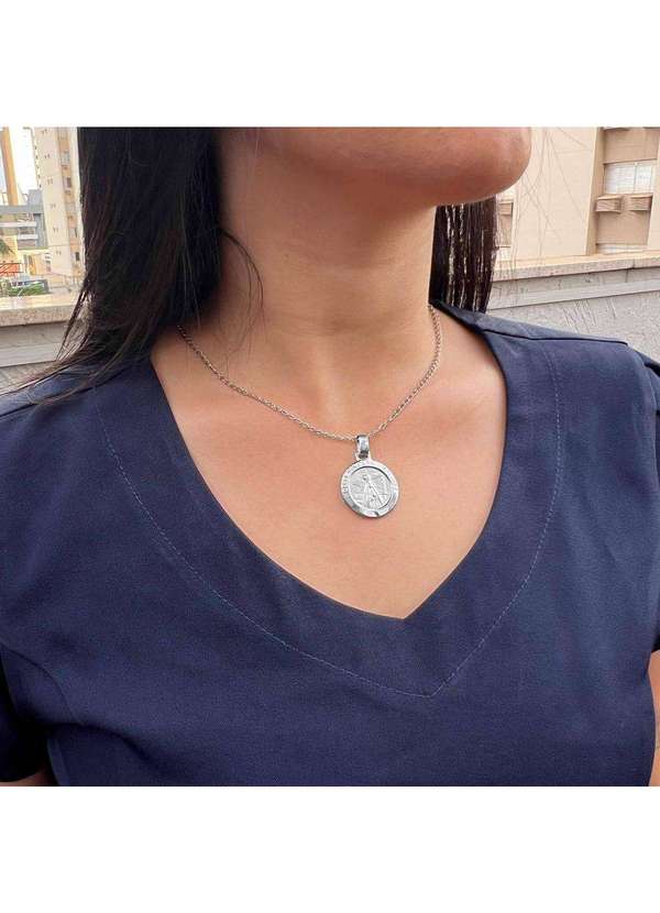 Convex - Pingente Aço Nsra. Aparecida e Papa Bento Xvi Frei Galvão Prata 4