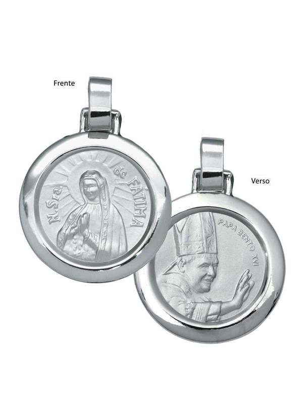 Convex - Pingente Aço Nsra. de Fátima e Bento Xvi Redondo 30mm Prata