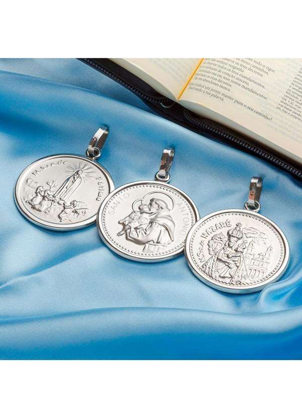 Convex - Pingente Aço Nsra. de Nazaré Redondo 30mm Prata 4