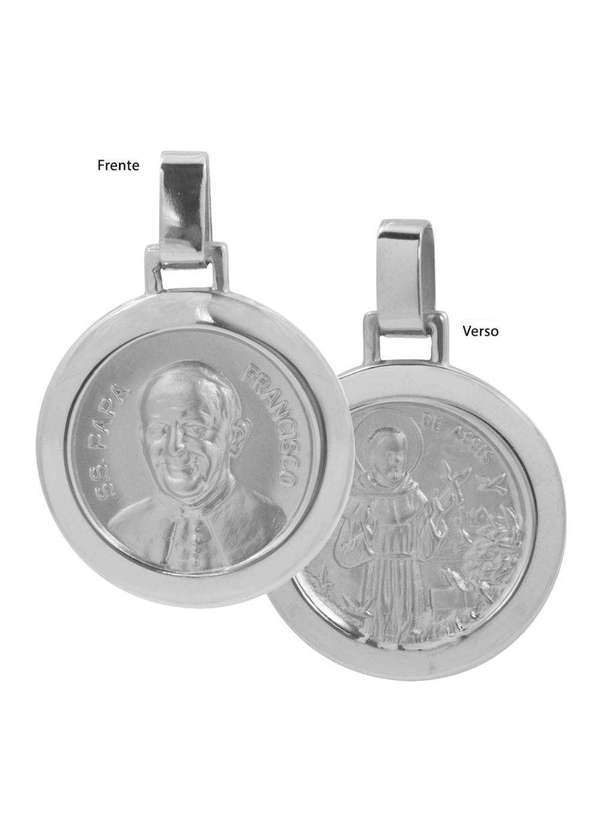 Convex - Pingente Aço Papa Francisco e São Francisco de Assis Prata