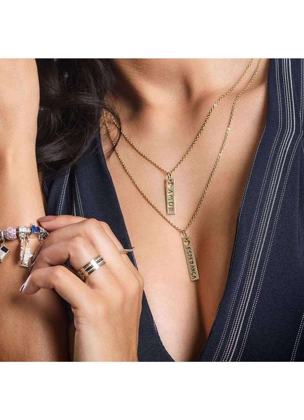 Convex - Pingente Aço Placa Feelings Esperança 32x6mm Gold Ipg Dourado 2