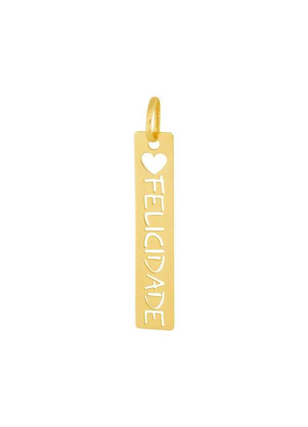 Convex - Pingente Aço Placa Feelings Felicidade 32x6mm Gold Ipg Dourado