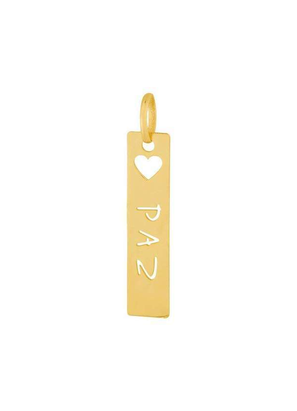 Convex - Pingente Aço Placa Feelings Paz 28x6mm Gold Ipg Dourado