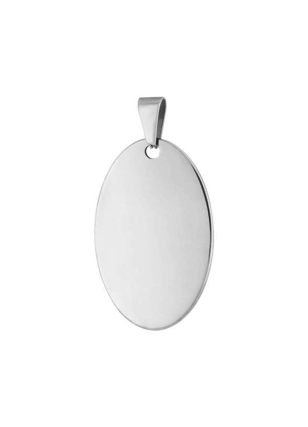 Convex - Pingente Aço Placa Lisa Oval 40x25mm Prata