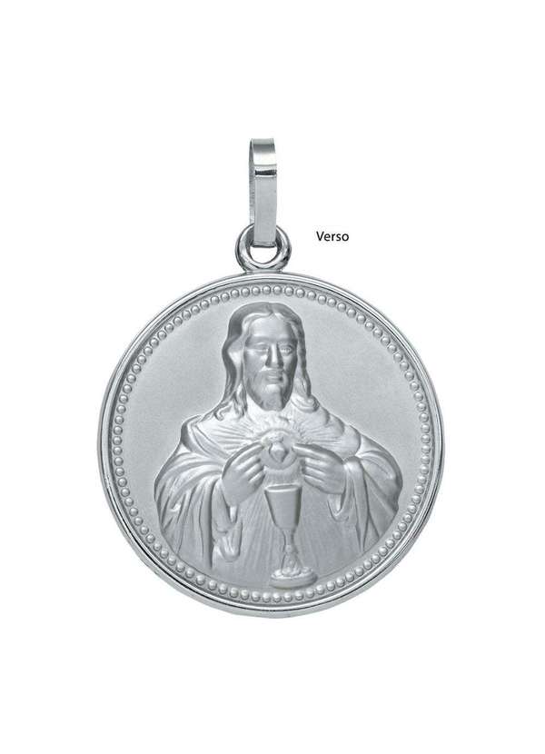 Convex - Pingente Aço Sagrado Coração de Jesus Redondo 50mm com Ouro Prata 2