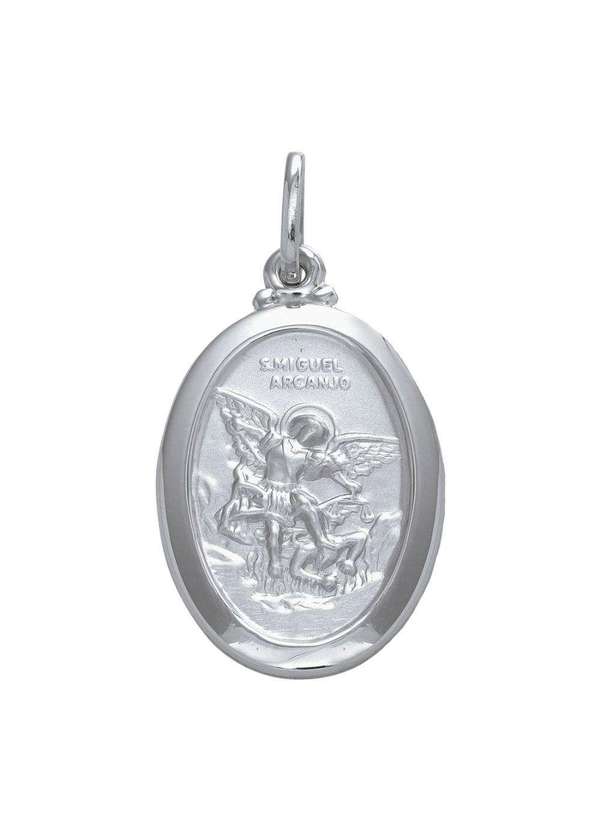 Convex - Pingente Aço São Miguel Arcanjo Oval 23x16mm Prata