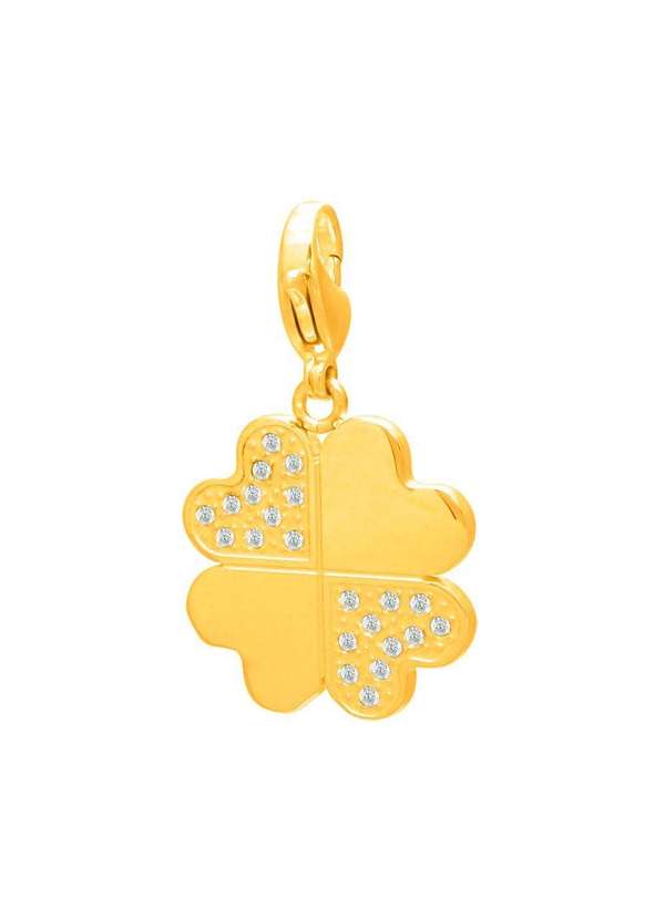 Convex - Pingente Aço Trevo 4 Folhas Liso e Trabalhado Ipg Zircônia Dourado