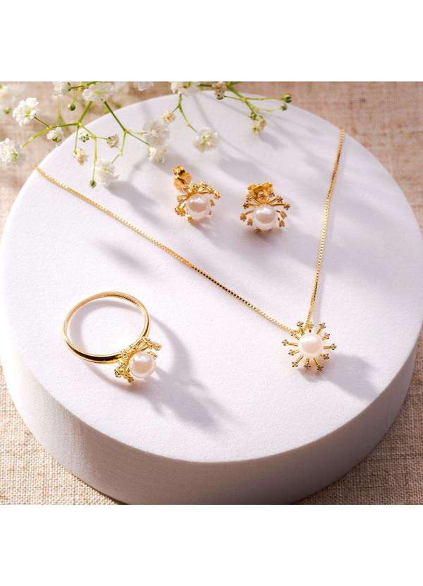 Convex - Pingente de Prata Encanto Pérola Revestida Ouro 18k e Zircô Dourado 3