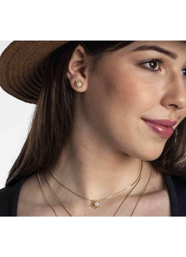 Convex - Pingente de Prata Encanto Pérola Revestida Ouro 18k e Zircô Dourado 6