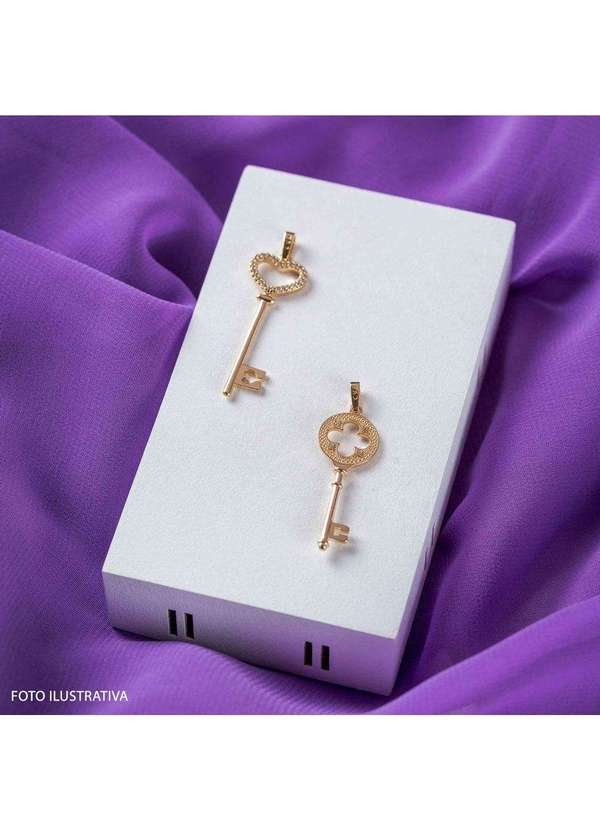 Convex - Pingente Prata c/ Ouro 18k Chave com Zircônia 40x13mm Dourado 3