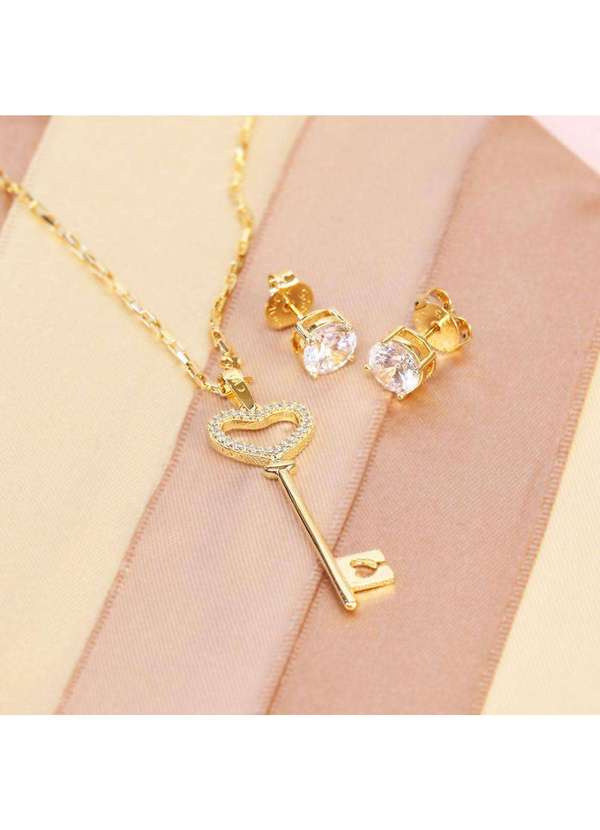 Convex - Pingente Prata c/ Ouro 18k Chave com Zircônia 40x13mm Dourado 4