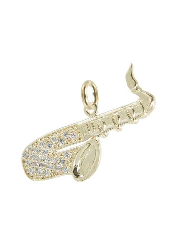 Convex - Pingente Prata c/ Ouro 18k Saxofone com Zircônia 25x14mm Dourado