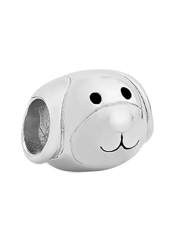 Convex - Pingente Prata Link Cachorro Tubo com Resina Preta 9x11mm Prata