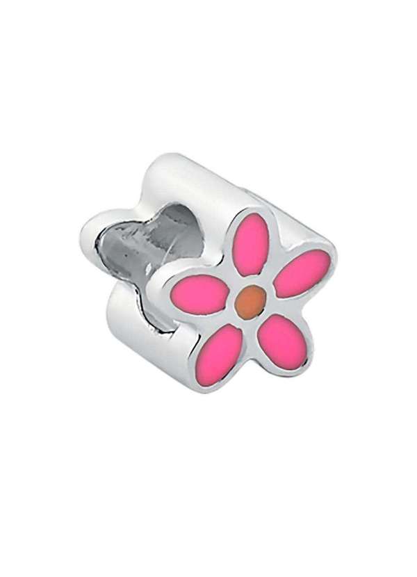 Convex - Pingente Prata Link Flor com Resina Rosa 7x7mm Prata
