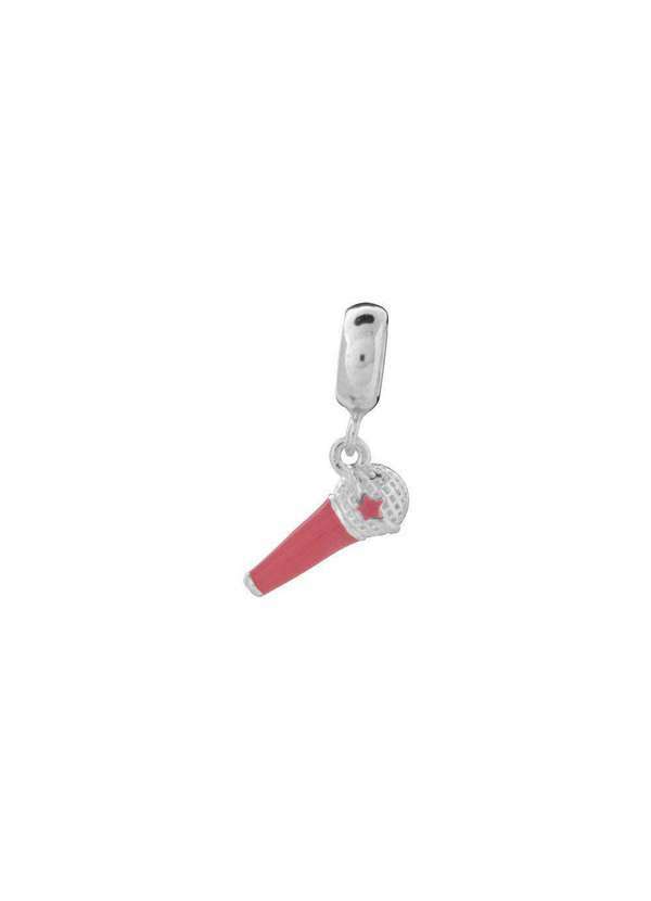 Convex - Pingente Prata Link Microfone com Estrela com Resina Rosa Prata