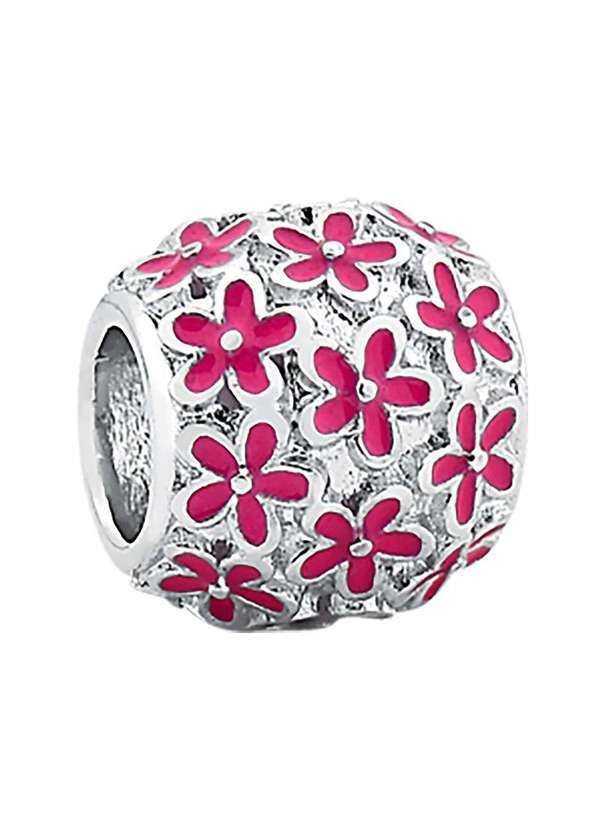 Convex - Pingente Prata Link Separador Tubo Flor c/ Resina Rosa 8x9mm Prata