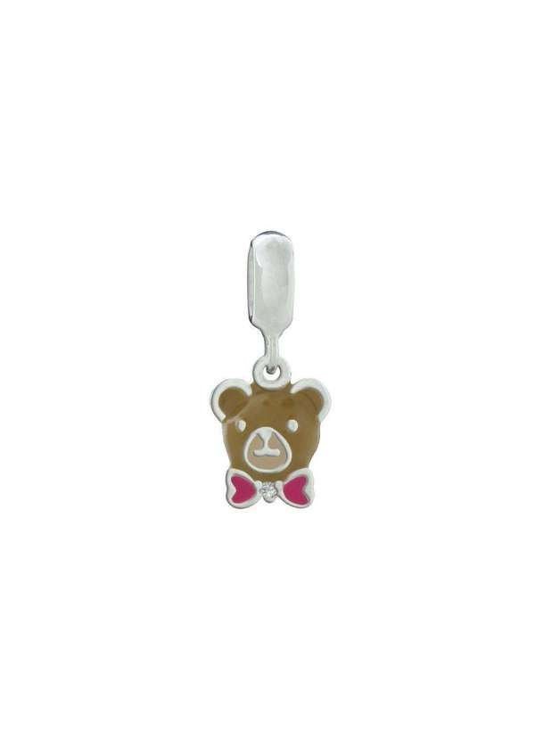 Convex - Pingente Prata Link Urso Caramelo com Gravata Rosa Prata