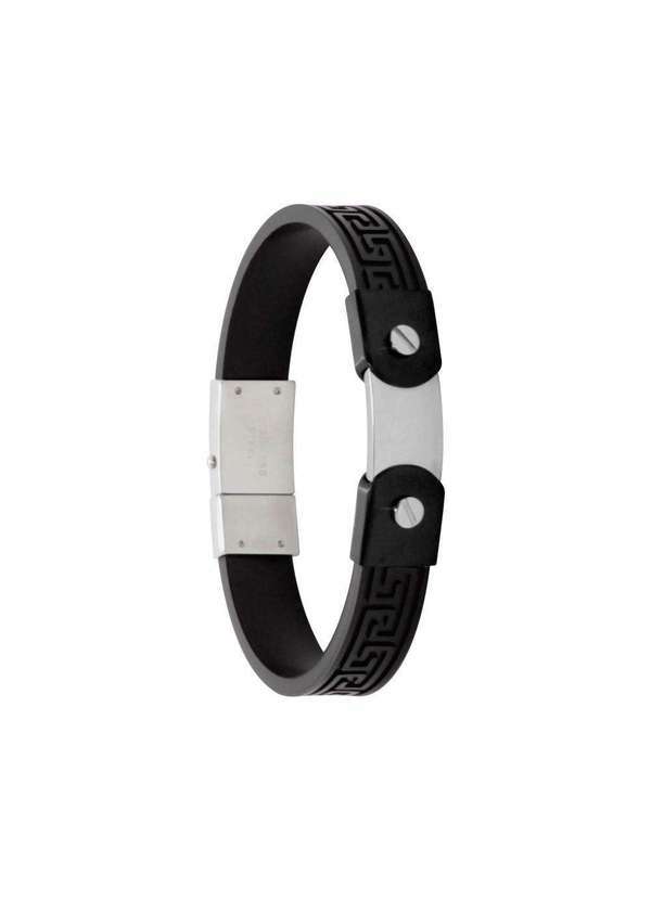 Convex - Pulseira Aço Algema Caucciù com Simbolo Grego e Chapa Lisa Prata