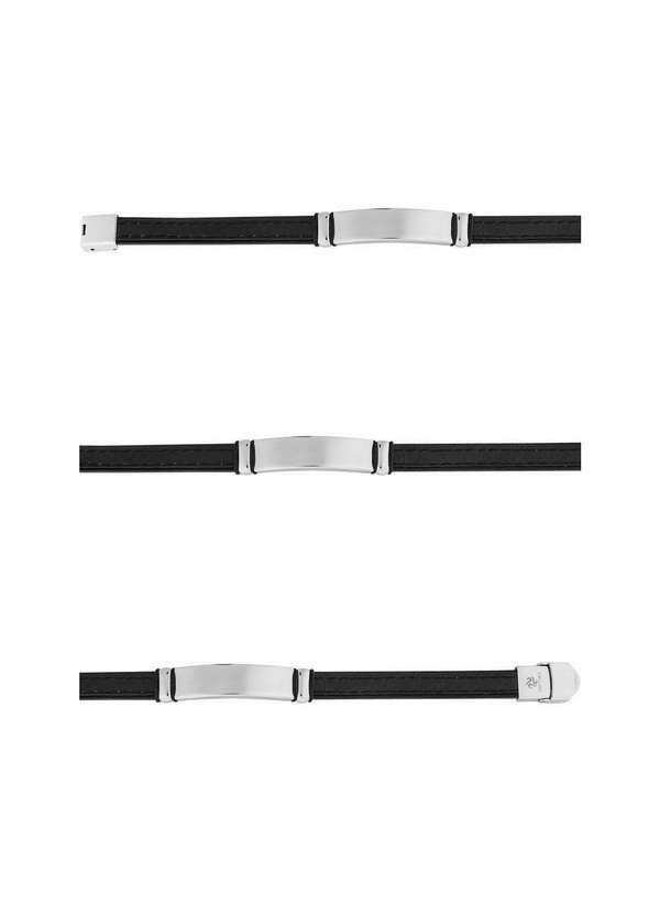 Convex - Pulseira Aço Couro com Chapa 11mm Prata