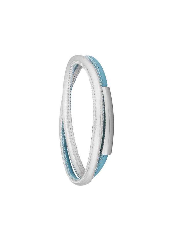 Convex - Pulseira Aço Couro Duo Light Blue e Silver 5mm Prata