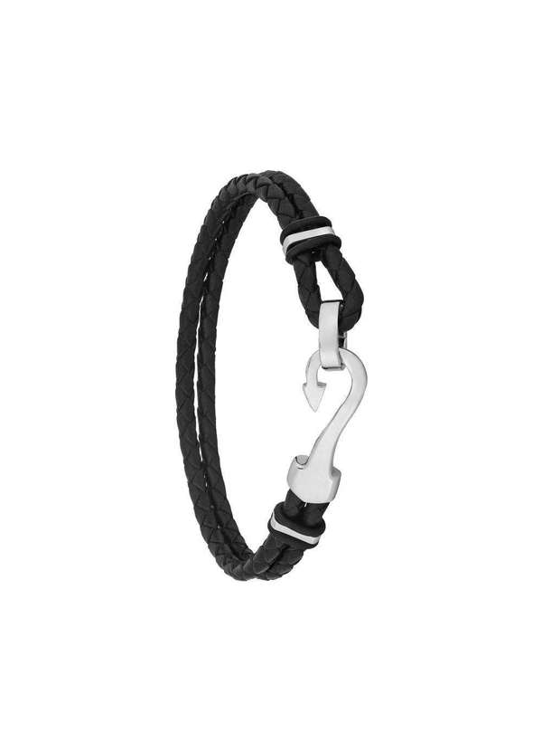 Convex - Pulseira Aço Couro Fish Hook 9mm Prata