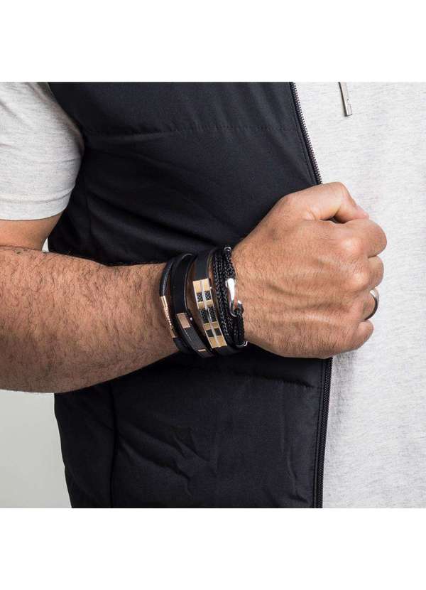 Convex - Pulseira Aço Duo Black e Rose Fecho com Zircônia Ipr 5mm Prata 3