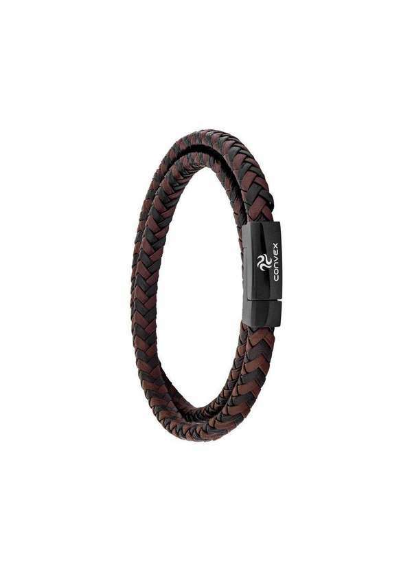 Convex - Pulseira Aço Duo Couro Black e Brown Ipb 5mm Prata