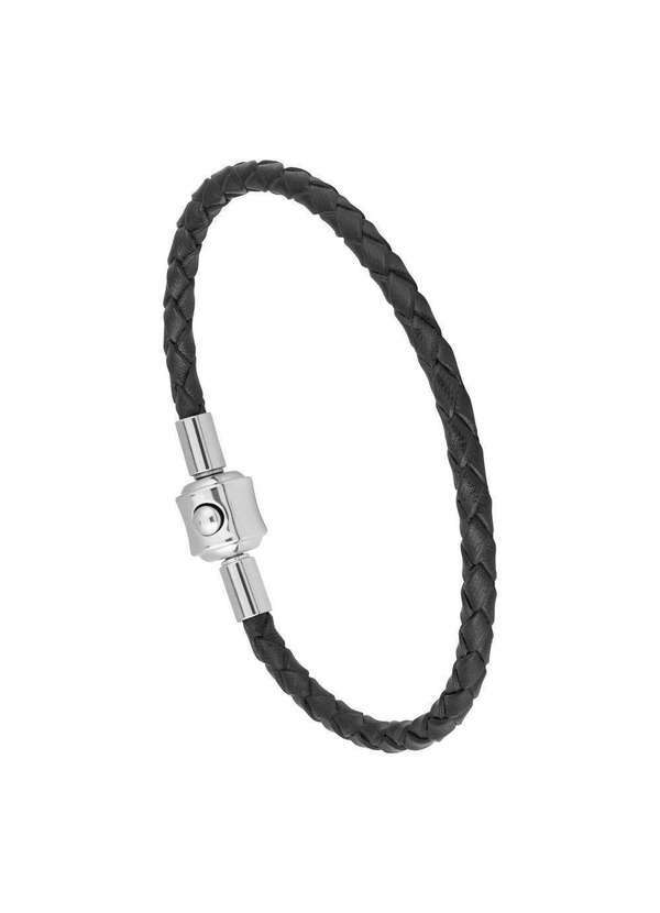 Convex - Pulseira de Aço com Corino Fecho Click 18cm Preto