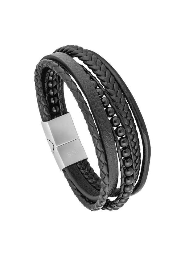 Convex - Pulseira de Aço e Courino Bold 5 em 1 21cm Preto