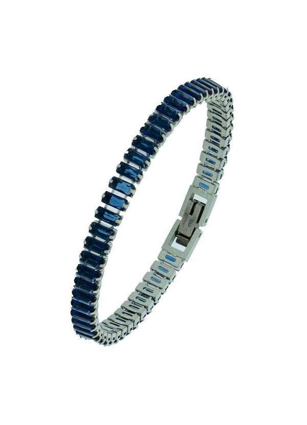 Convex - Pulseira de Aço Riviera Safira Zircônia Baguete 18cm Azul