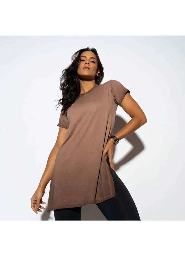 Honey Be - Blusa Fitness Marrom Alongada com Fenda Bl353 Marrom