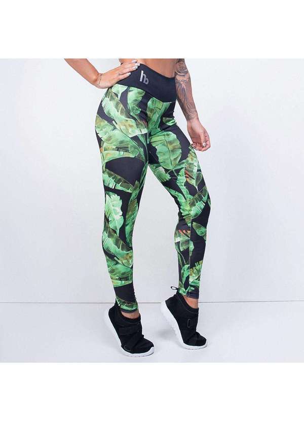 Honey Be - Legging Estampada Folhas Green Lg1074 Preto