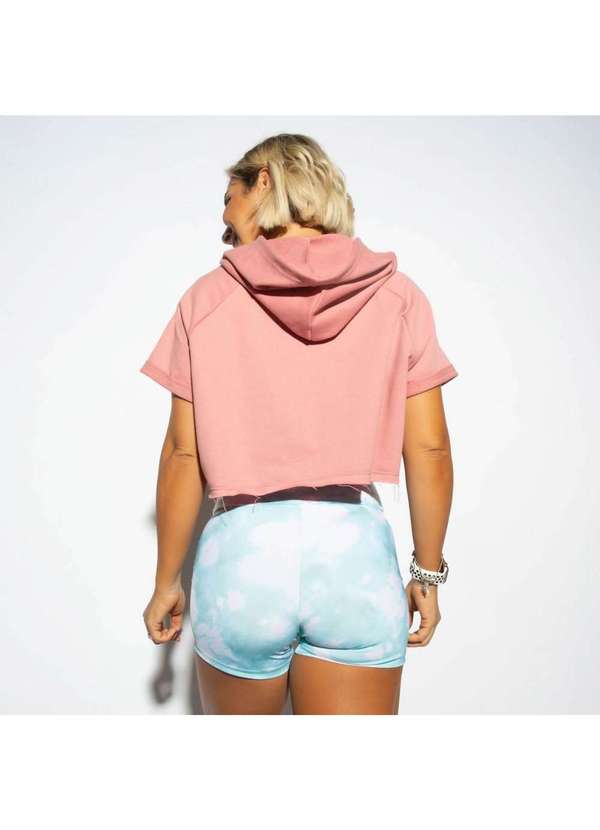 Honey Be - Blusa Cropped Manga Curta Moletom com Capuz Rosa Bl389 Rosa 4