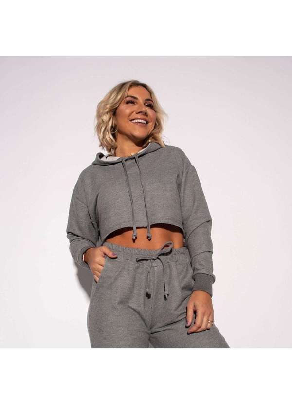Honey Be - Blusa Cropped Moletom com Capuz Cinza Bl367 Cinza