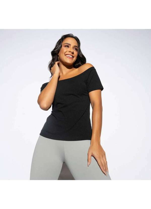 Honey Be - Blusa Fitness Canelada Gola Canoa Preta Bl406 Preto