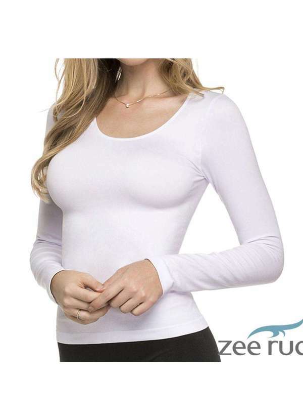 Honey Be - Blusa Fitness Manga Longa sem Costura Branca Bl347 Branco