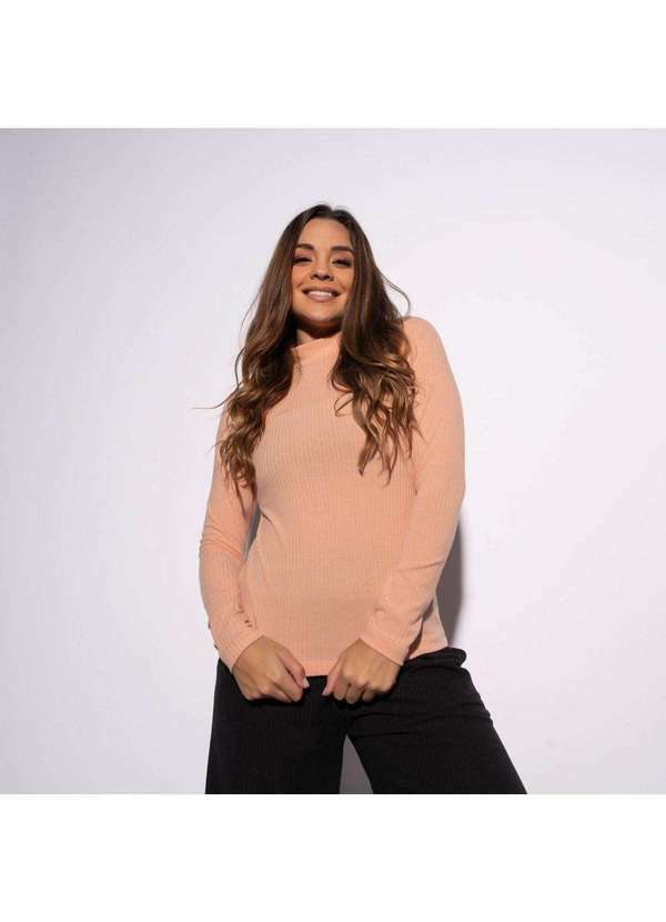 Honey Be - Blusa Rosa Canelada Gola Alta Lisa Bl342 Rosa 1