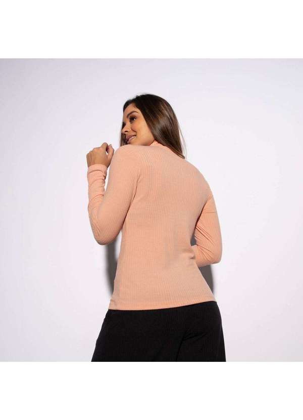Honey Be - Blusa Rosa Canelada Gola Alta Lisa Bl342 Rosa 2