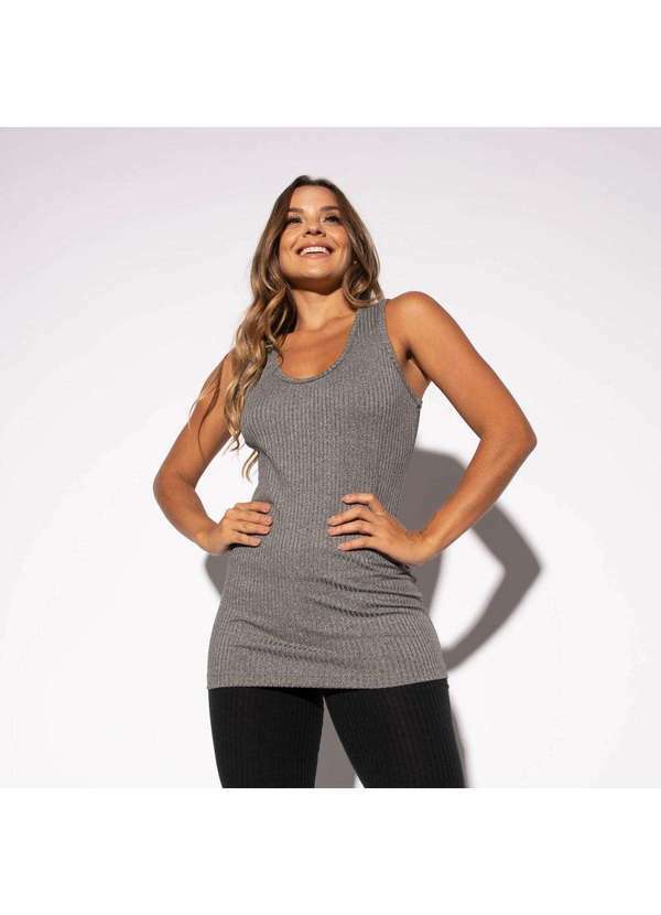 Honey Be - Camiseta Fitness Canelada Mesclada Alongada Ct434 Cinza