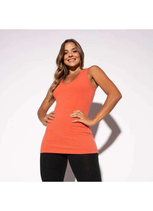 Honey Be - Camiseta Fitness Canelada Salmão Alongada Ct435 Laranja
