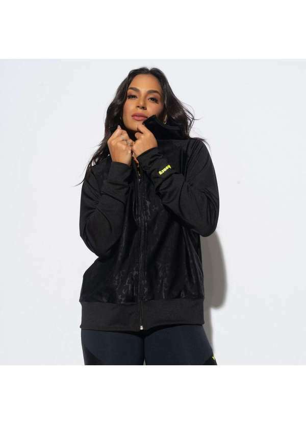 Honey Be - Casaco Fitness Oncinha Preto com Recorte Cs087 Preto